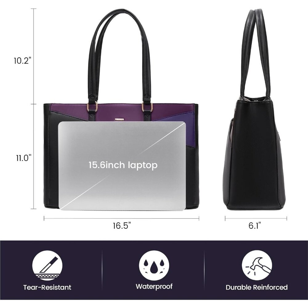 Laptop Bag for Women, 15.6 inch Laptop Tote Work Teacher Bags Cancas Computer Sh - Picture 5 of 7